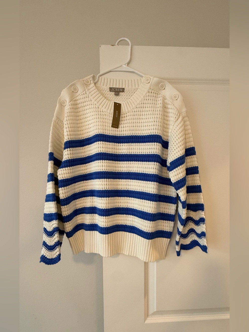 NWT J.Crew Textured Striped Crewneck Pullover Sweater Blue White🤩 - Picture 3 of 9